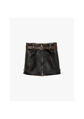 Womens Prada Vintage-Finish Buckle-Trim Leather Mini Skirt