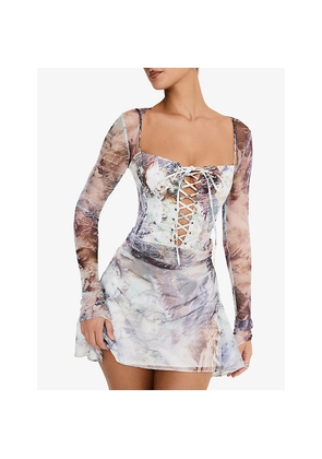 Womens Mistress Rocks Lace-Up Slim-Fit Faux-Leather Mini Dress