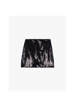 Womens The Kooples Sequin-Embellishment Woven Mini Skirt