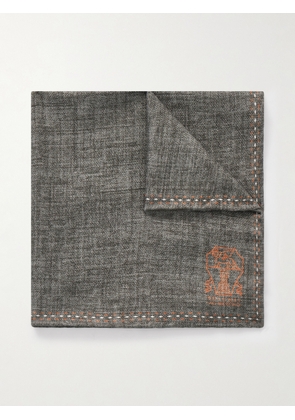 Brunello Cucinelli - Logo-Print Silk Pocket Square - Men - Gray