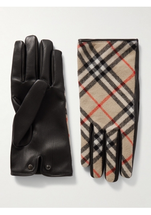 Burberry - Checked Wool and Cashmere-Blend and Leather Gloves - Men - Neutrals - 7.5