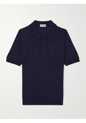 John Smedley - Ribbed Wool and Cotton-Blend Polo Shirt - Men - Blue - S