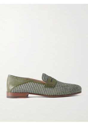 Manolo Blahnik - Padstow Collapsible-Heel Leather-Trimmed Raffia Loafers - Men - Green - UK 6