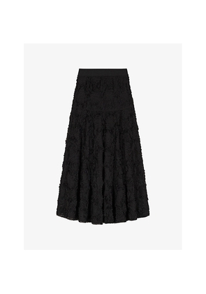 Womens Maje Floral-Appliqué Elasticated-Waist Woven Maxi Skirt