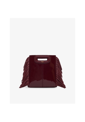 Womens Maje Logo-Embossed Fringed-Trim Patent-Leather Cross-Body Bag