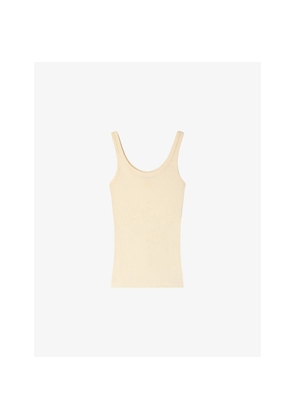 Womens Sandro Ribbed Scoop-Neck Stretch-Cotton Top