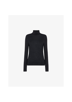 Womens Whistles Annie Roll-Neck Metallic-Weave Woven Top