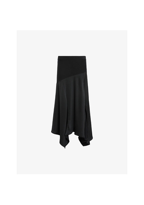 Womens Allsaints Pia Asymmetric-Hem Satin Skirt