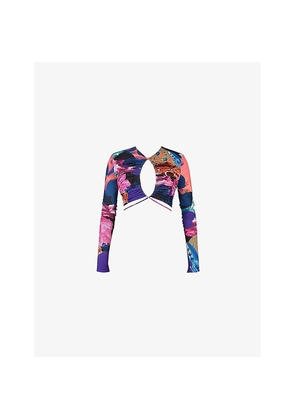 Womens Mistress Rocks Siren Cut-Out Graphic-Print Cropped Stretch-Jersey Top