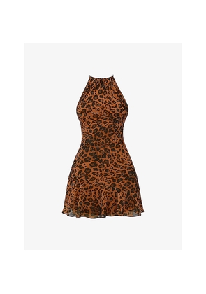 Womens Mistress Rocks Leopard-Print Halter-Neck Backless Woven Mini Dress