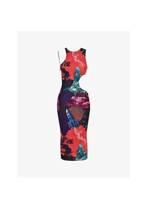 Womens Mistress Rocks Glory Graphic-Print Cut-Out Stretch-Mesh Midi Dress