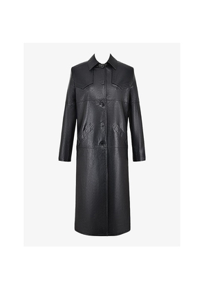 Womens Mistress Rocks Oversized-Collar Long-Line Tailored Vegan-Leather Coat