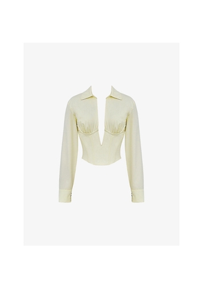 Womens Mistress Rocks Plunge-Neck Long-Sleeve Cotton-Blend Corset Shirt