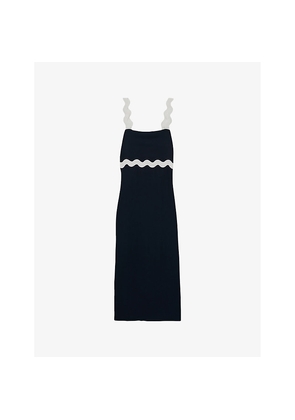 Womens Reiss Asher Wave-Trim Square-Neck Crepe Midi Dress