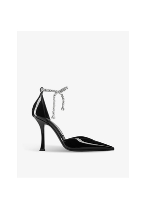 Womens Jimmy Choo Stevie 100 Crystal-Embellished Patent-Leather Heeled Courts