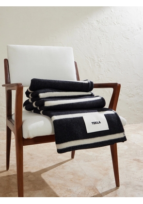 TEKLA - Logo-Appliquéd Striped Wool Blanket - Men - Black