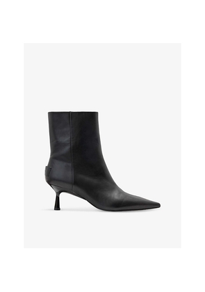 Womens Allsaints Vivian Logo-Embossed Heeled Leather Ankle Boots
