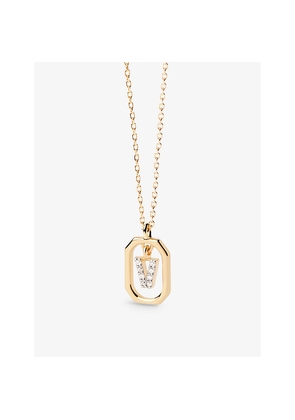 Womens PDPAOLA Letter V Mini 18ct Yellow-Gold Plated Sterling-Silver and Zirconia Pendant Necklace