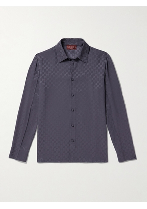 Gucci - Logo-Jacquard Silk Shirt - Men - Gray - IT 46