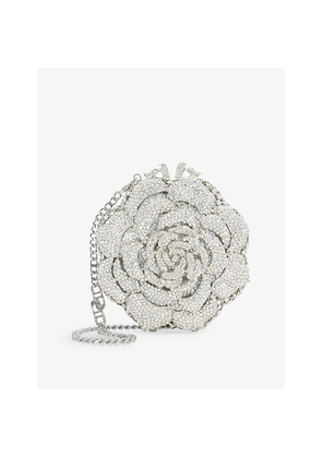 Womens Dune Bling Diamante-Flower Metal Clutch