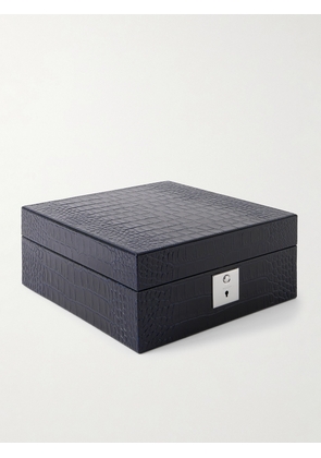 Smythson - Mara Croc-Effect Leather Six-Piece Watch Box - Men - Blue
