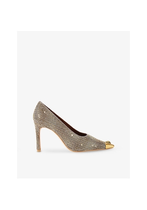 Womens Kurt Geiger London Regent Eagle-Embellished Metallic-Woven Courts