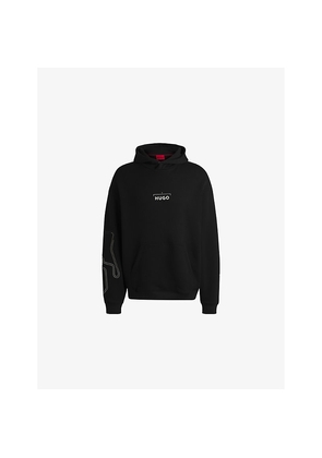 Mens Hugo Branded-Print Kangaroo-Pocket Cotton-Jersey Hoody