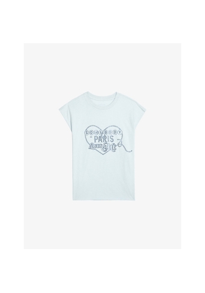 Womens Zadig&Voltaire Cloe Rhinestone-Print Short-Sleeve Cotton T-Shirt