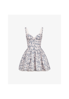 Womens House of CB Brigitte Print Corset Linen-Blend Mini Dress