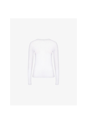 Womens Skin Long-Sleeved Round-Neck Cotton T-Shirt