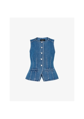 Womens Whistles Round-Neck Slim-Fit Denim Waistcoat