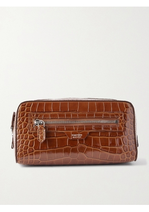 TOM FORD - Croc-Effect Leather Wash Bag - Men - Brown