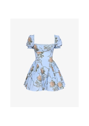 Womens House of CB Rosie Floral-Print Stretch-Cotton Mini Dress