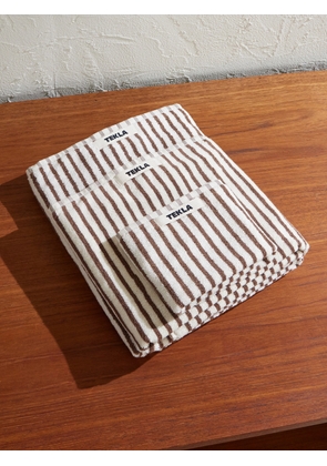 TEKLA - Set-of-Three Logo-Appliquéd Striped Organic Cotton-Terry Towels - Men - White