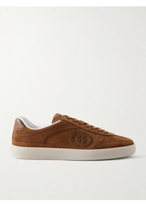 Gucci - G75 Logo-Appliquéd Leather-Trimmed Suede Sneakers - Men - Brown - UK 8