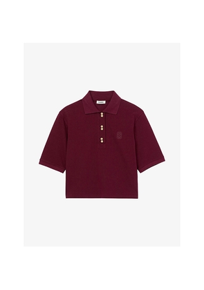 Womens Sandro Button-Embellished Embroidered Cotton Polo Shirt