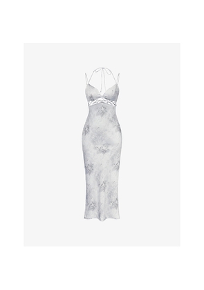 Womens Mistress Rocks Marble-Pattern Cut-Out Satin Midi Dress
