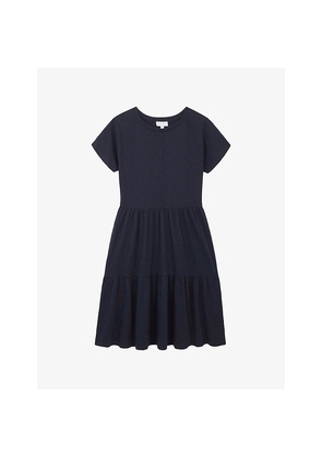 Womens The White Company Tiered Short-Sleeve Cotton-Jersey Knee-Length Dress