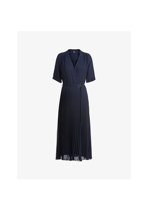 Womens Boss V-Neck Pleated-Skirt Woven Midi Dress