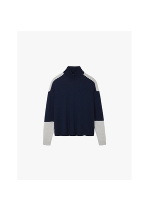 Womens The White Company Funnel-Neck Colour-Block Wool and Cashmere-Blend Jumper