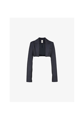 Womens Mistress Rocks Peak-Lapel Cropped Woven Blazer