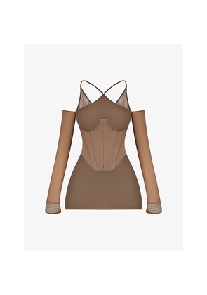 Womens Mistress Rocks Halterneck Corset Stretch-Cotton Twill Mini Dress