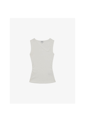 Womens Reiss Jody Asymmetric-Neck Stretch-Cotton Top