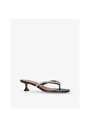 Womens Amina Muaddi Gigi Thong 45 Leather Heeled Sandals