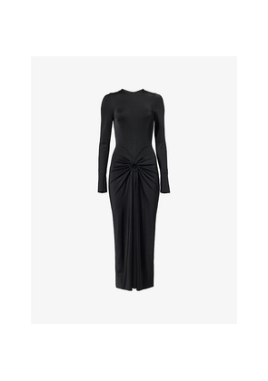 Womens Victoria Beckham Ruched Long-Sleeves Stretch-Woven Midi Dress