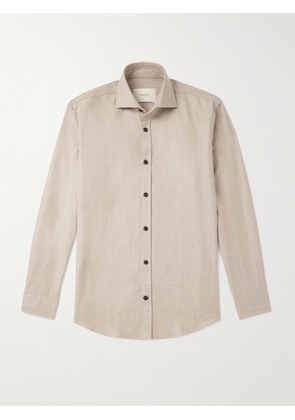 Purdey - Cutaway-Collar Wool and Cashmere-Blend Shirt - Men - Neutrals - UK/US 15