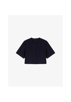 Womens Maje Cropped Round-Neck Short-Sleeve Knitted Cardigan