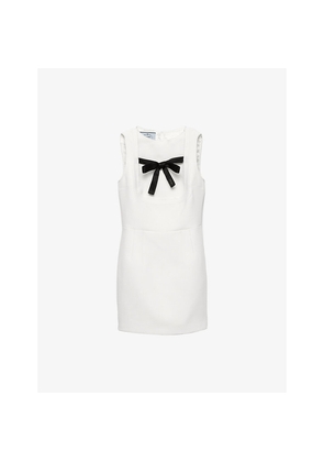 Womens Prada Natté Bow-Embroidered Virgin-Wool Mini Dress
