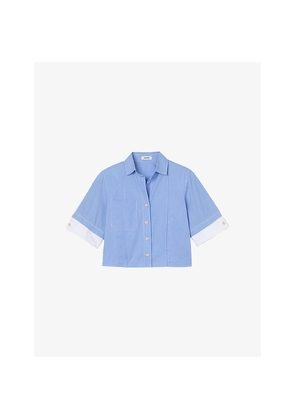 Womens Sandro Checked Relaxed-Fit Cotton Shirt