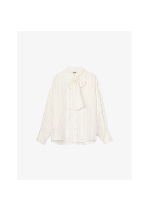 Womens Sandro Lavallière-Tie Long-Sleeve Silk Blouse